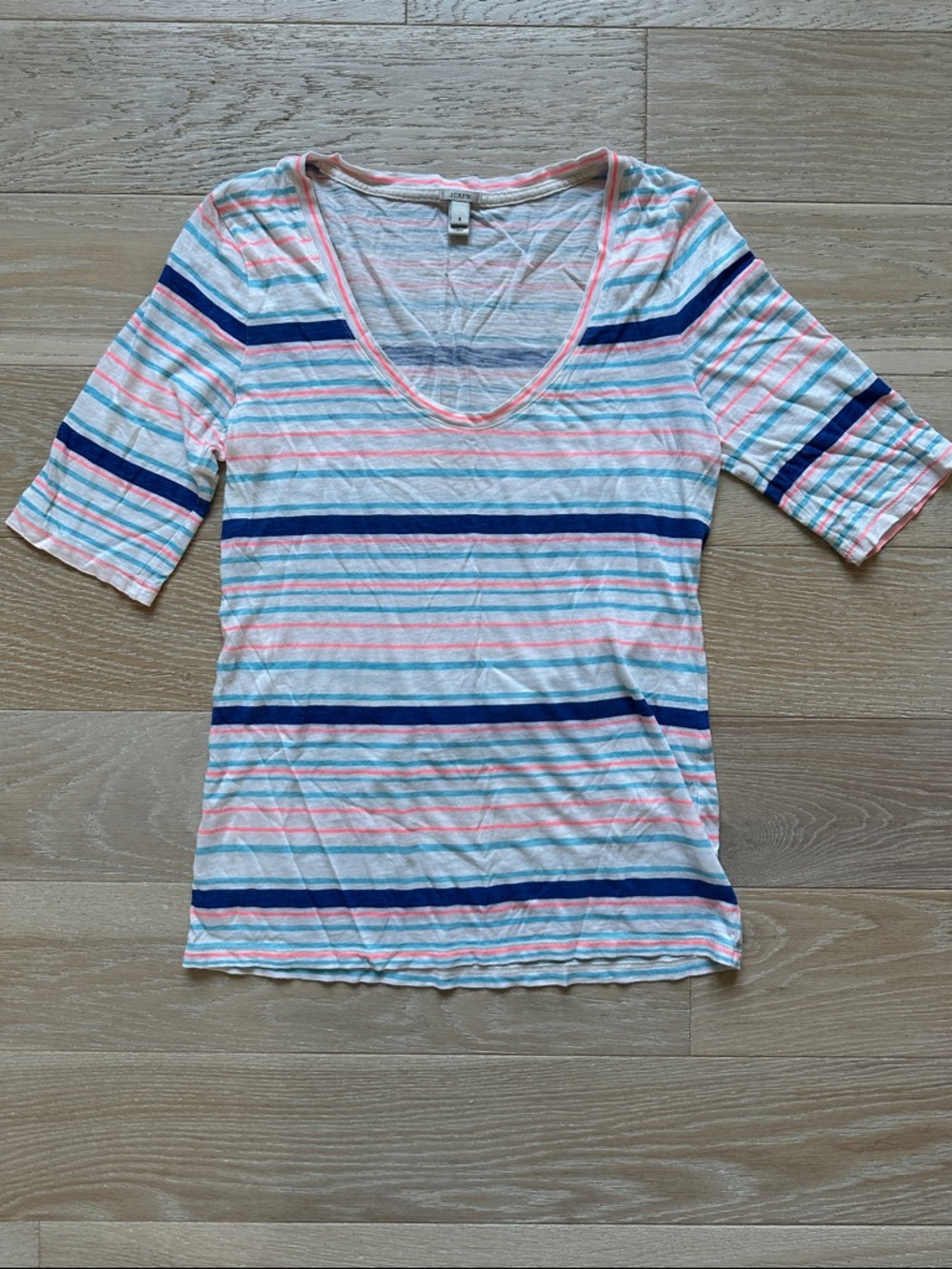 J. Crew Striped Scoop Neck Tee in White, blue & Coral size Small